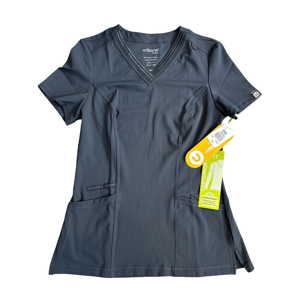 Urbane Impulse‎ Women Scrub Top Graphite Gray V-Neck Stretch 9105 XSM NWT